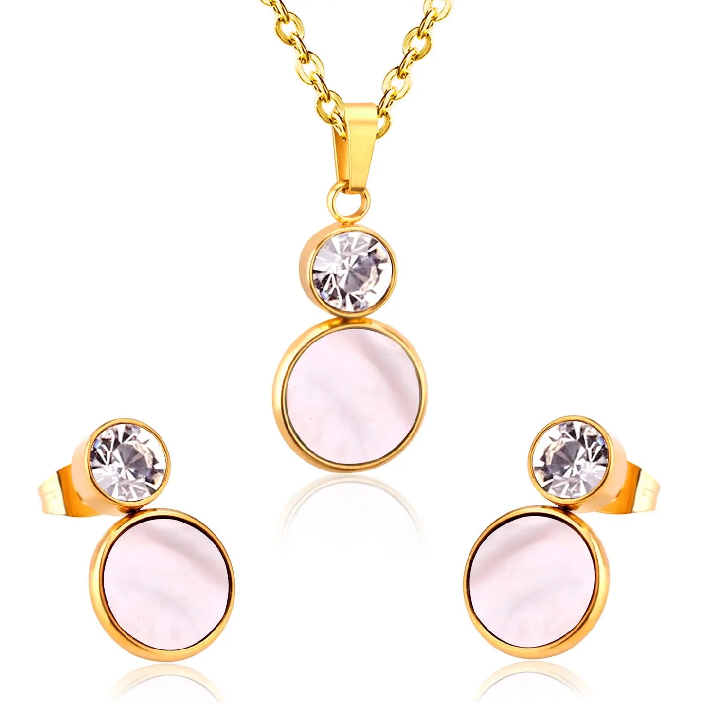 Crystal Opals Stainless Steel Necklaces Earrings Jewellery Sets Dubai Indian Wedding Jewelry Sets For Women Girls asonjewelry