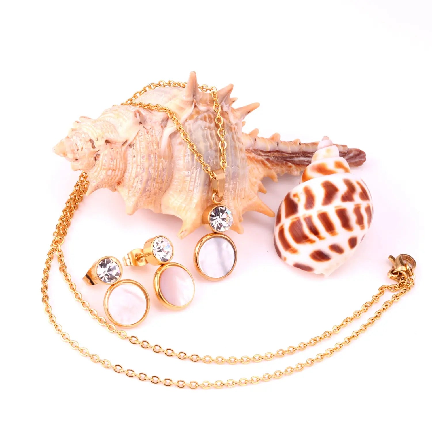 Crystal Opals Stainless Steel Necklaces Earrings Jewellery Sets Dubai Indian Wedding Jewelry Sets For Women Girls asonjewelry