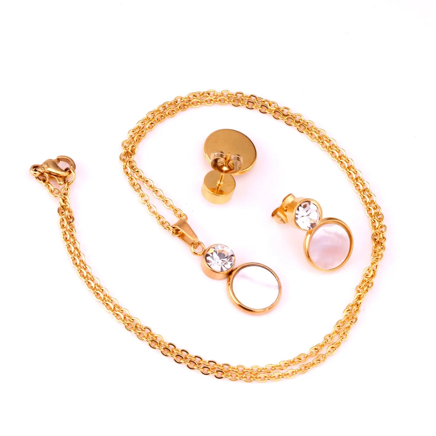 Crystal Opals Stainless Steel Necklaces Earrings Jewellery Sets Dubai Indian Wedding Jewelry Sets For Women Girls asonjewelry