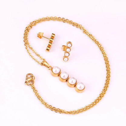 Fashion White Imitation Pearls Crystal Pendant Necklace Stud Earrings For Women Wedding Jewellry Sets bijoux femme asonjewelry