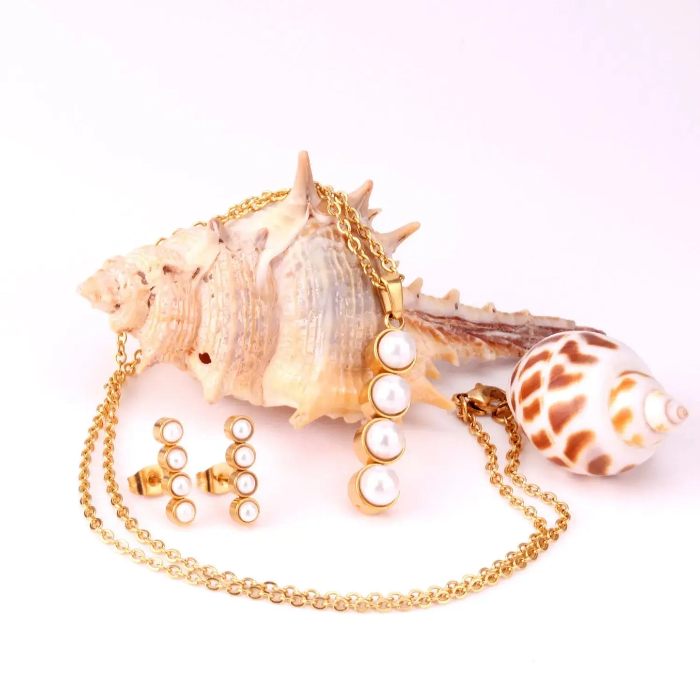 Fashion White Imitation Pearls Crystal Pendant Necklace Stud Earrings For Women Wedding Jewellry Sets bijoux femme asonjewelry