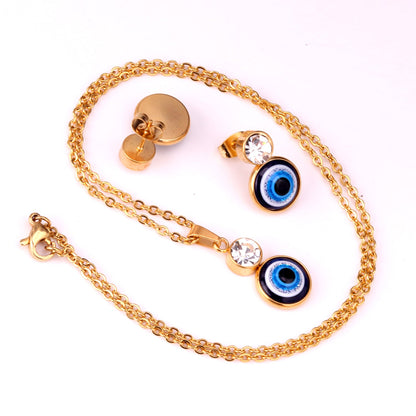 Steel/Golden Glitter Eye Pendant Jewelry Set with Diamonds asonjewelry