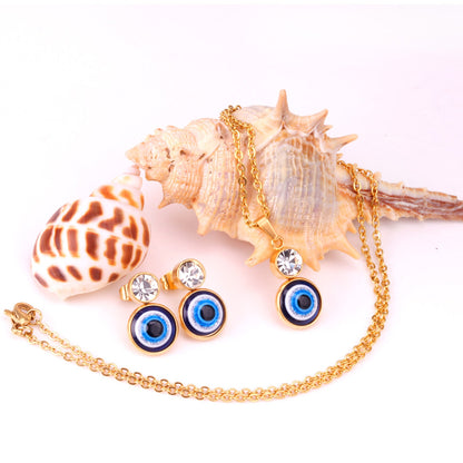 Steel/Golden Glitter Eye Pendant Jewelry Set with Diamonds asonjewelry