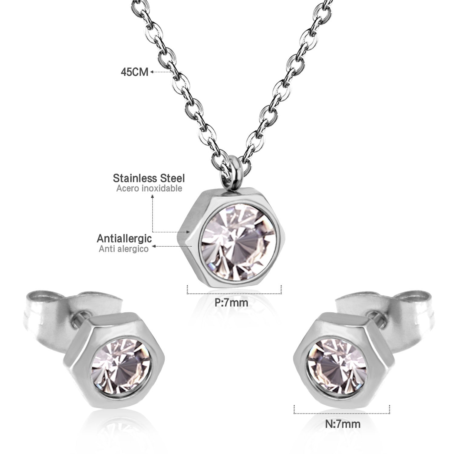 Gold/Steel Hexagon Jewelry Set with Diamonds in the Middle asonjewelry