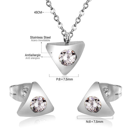 Gold/steel triangle jewelry set with diamond in the center asonjewelry