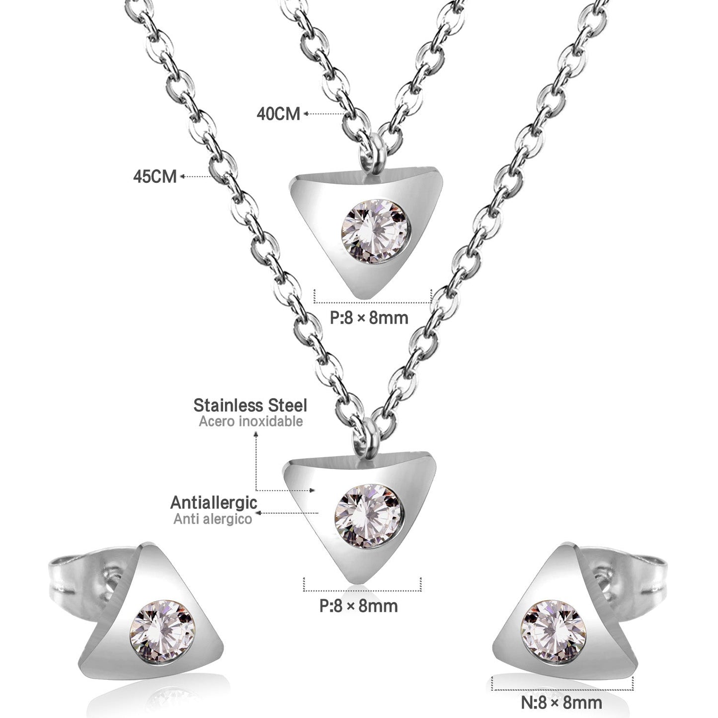 Gold/steel triangle double chain pendant set with diamond in the middle asonjewelry