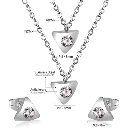 Gold/steel triangle double chain pendant set with diamond in the middle asonjewelry