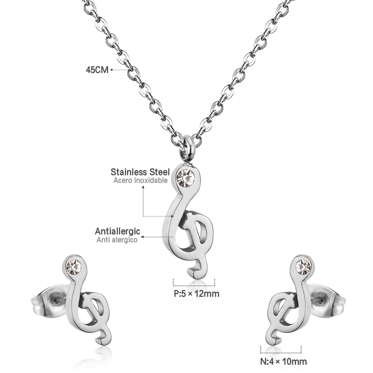 Gold/Steel Music Note Cut Jewelry Set with Diamonds asonjewelry