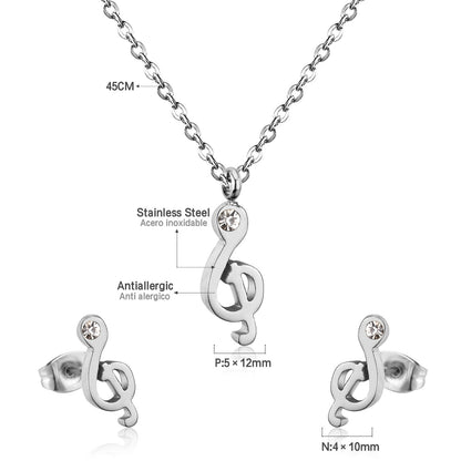 Gold/Steel Music Note Cut Jewelry Set with Diamonds asonjewelry
