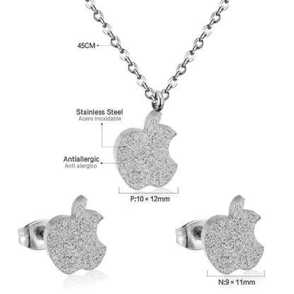 Gold/Steel Cut Apple Takes a Bite Frosted Set without Diamonds asonjewelry