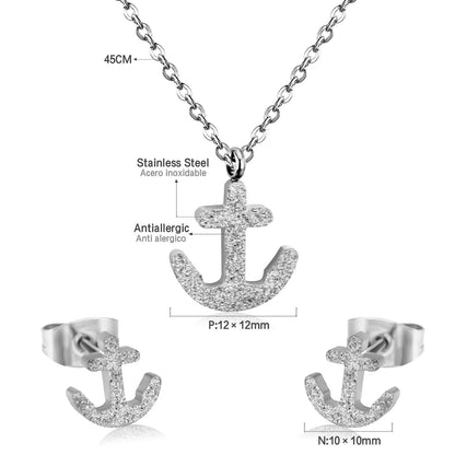 Gold/Steel Frosted/Smooth Cut Anchor Shape Jewelry Set with/without Diamonds asonjewelry