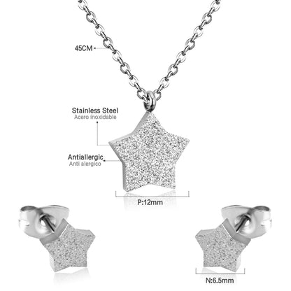 Steel/Gold Pentagram Cut and Frosted Jewelry Set without Diamonds asonjewelry