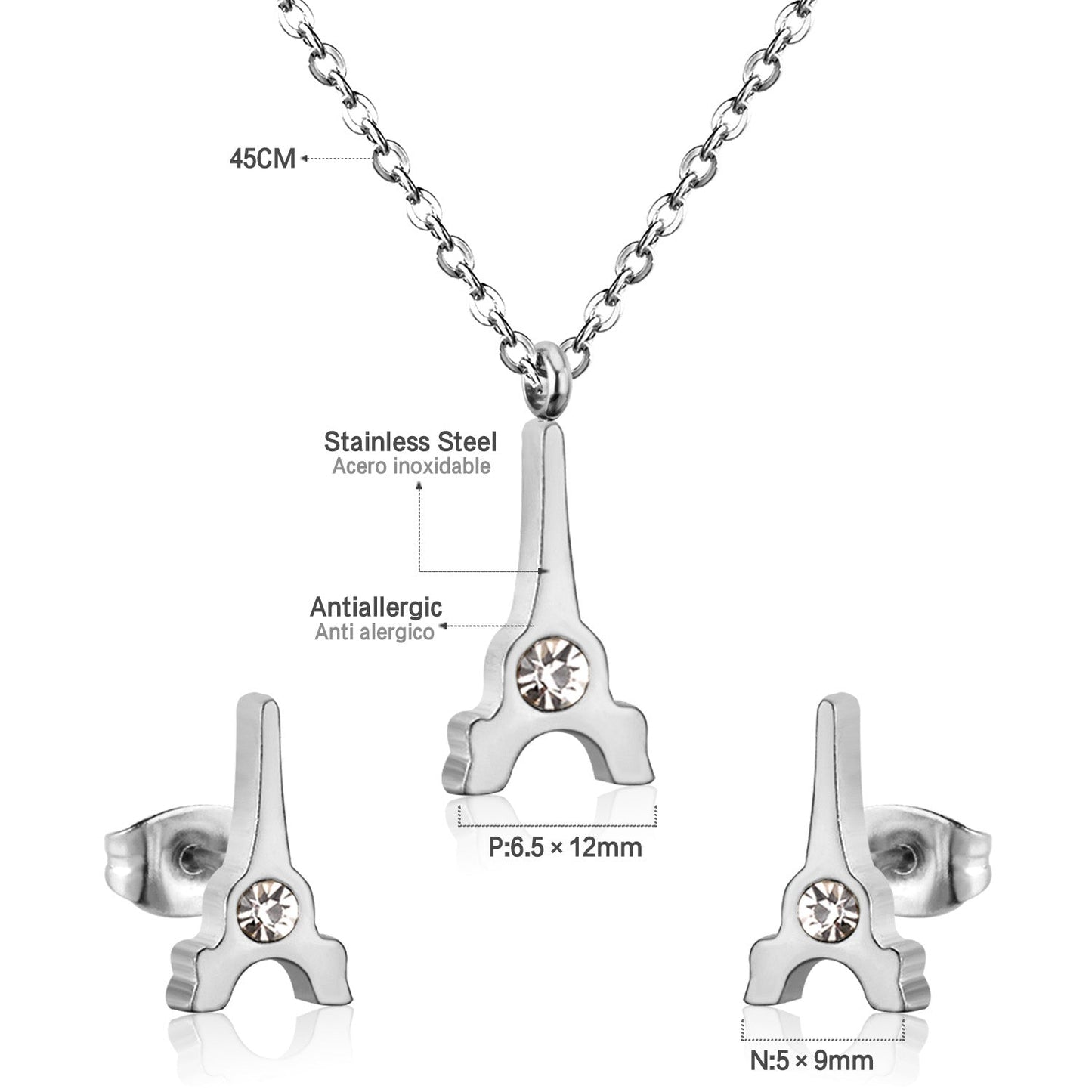 Steel/Gold Cut Smooth/Frosted Jewelry Set with/without Diamonds asonjewelry