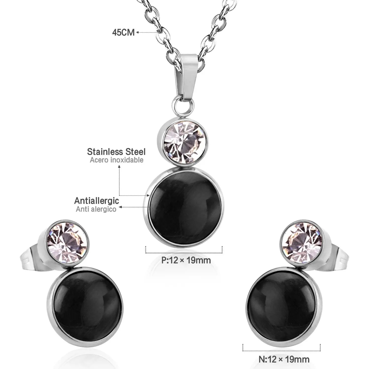 Crystal Opals Stainless Steel Necklaces Earrings Jewellery Sets Dubai Indian Wedding Jewelry Sets For Women Girls asonjewelry