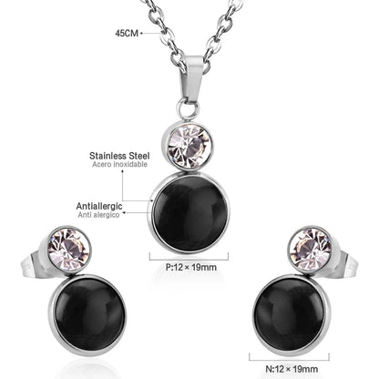 Crystal Opals Stainless Steel Necklaces Earrings Jewellery Sets Dubai Indian Wedding Jewelry Sets For Women Girls asonjewelry