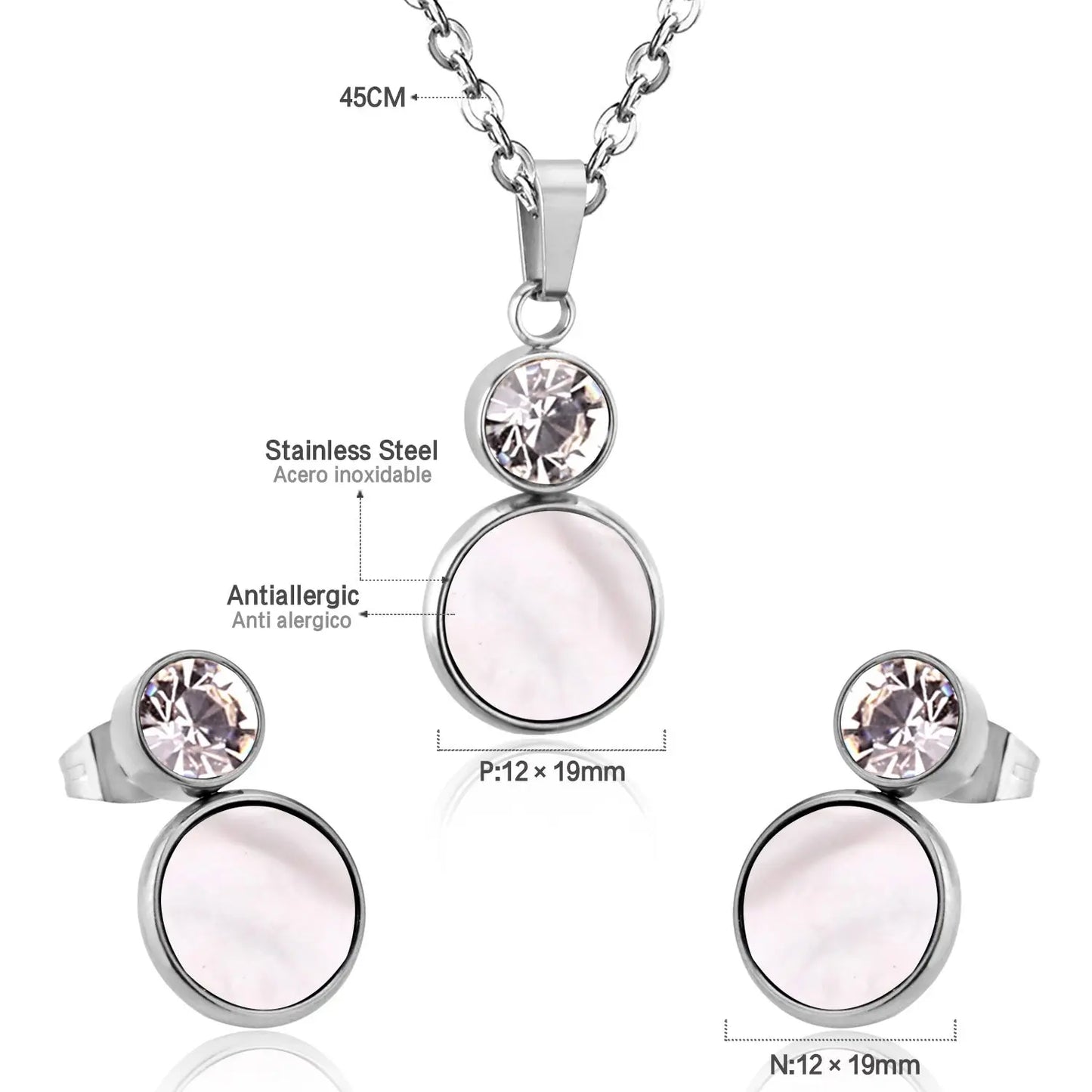Crystal Opals Stainless Steel Necklaces Earrings Jewellery Sets Dubai Indian Wedding Jewelry Sets For Women Girls asonjewelry