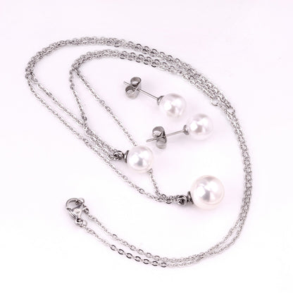 Gold/Steel One Large White Pearl Double Chain Set asonjewelry