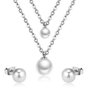 Gold/Steel One Large White Pearl Double Chain Set