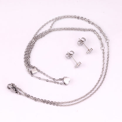 Gold/steel two-chain pendant jewelry set with rectangle and heart shapes asonjewelry