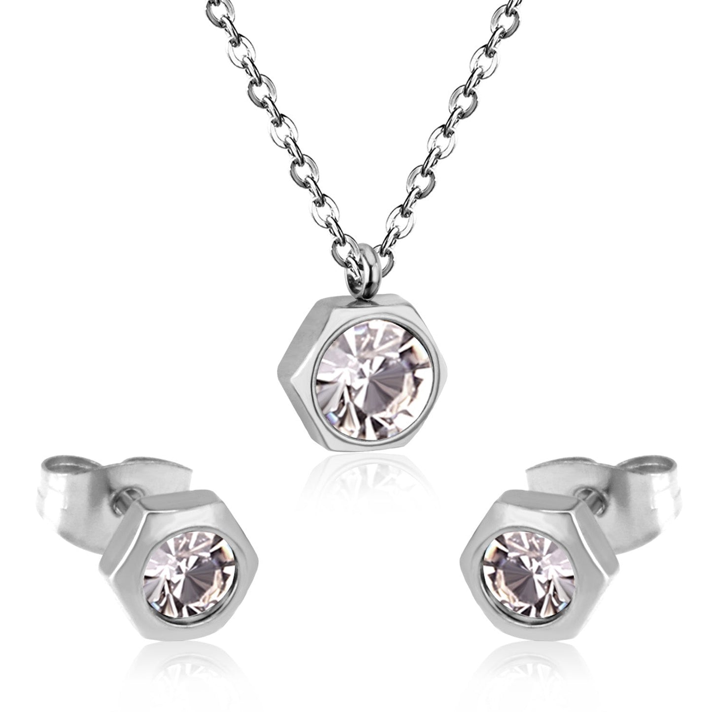 Gold/Steel Hexagon Jewelry Set with Diamonds in the Middle asonjewelry