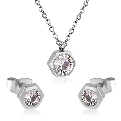 Gold/Steel Hexagon Jewelry Set with Diamonds in the Middle asonjewelry