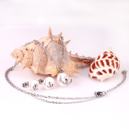 Steel/golden white pearl + anchor cut jewelry set asonjewelry