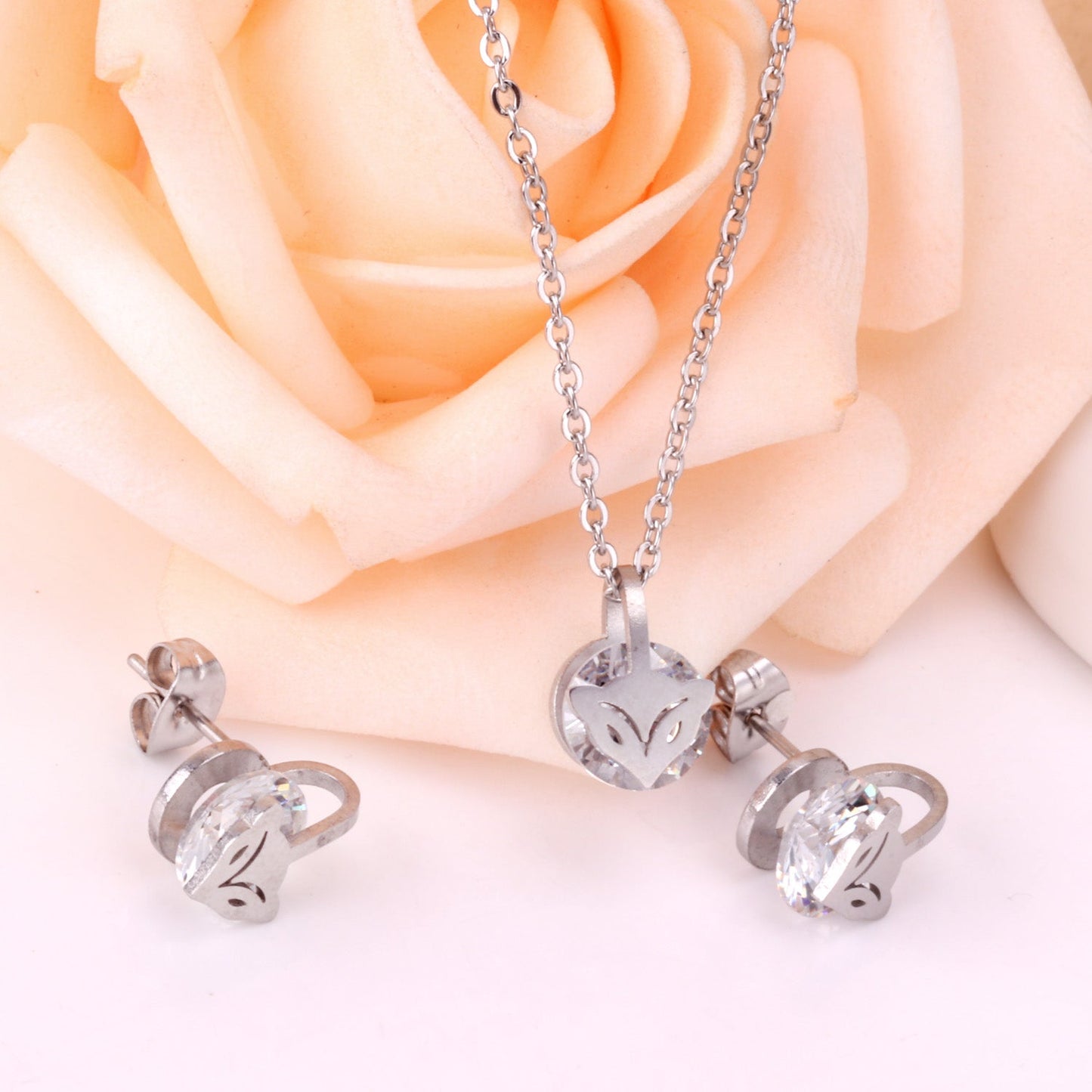 Gold/Steel with Zircon Arrow Shape Pendant Jewelry Set asonjewelry