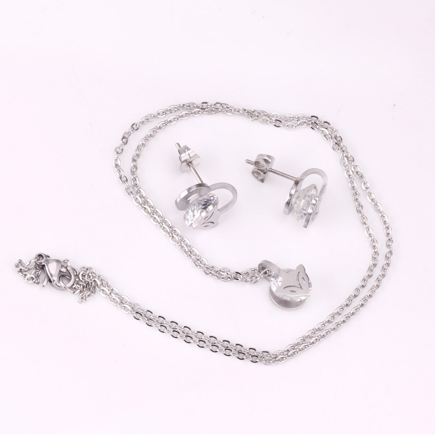 Gold/Steel with Zircon Arrow Shape Pendant Jewelry Set asonjewelry