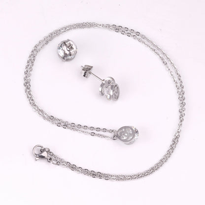 Gold/Steel Round Pendant Jewelry Set with Zirconia asonjewelry