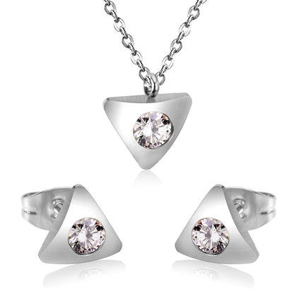 Gold/steel triangle jewelry set with diamond in the center asonjewelry