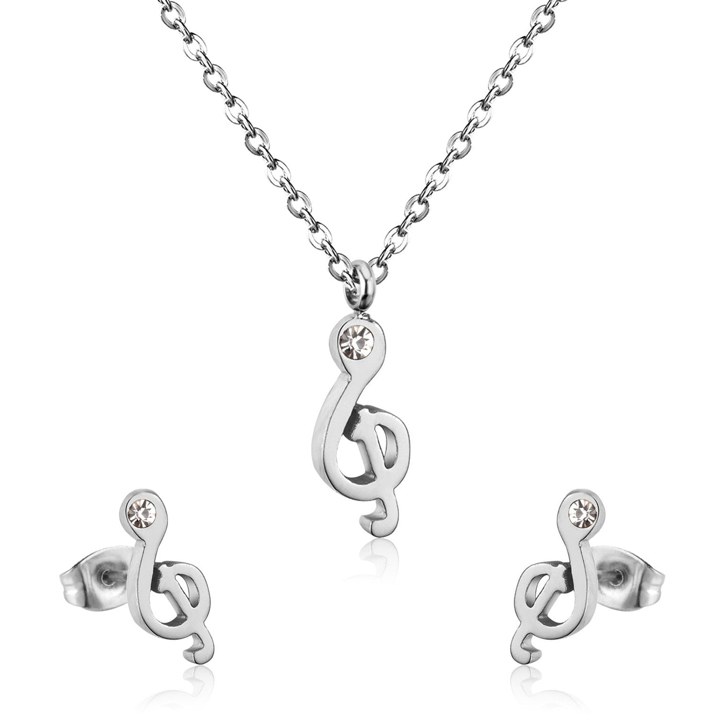 Gold/Steel Music Note Cut Jewelry Set with Diamonds asonjewelry