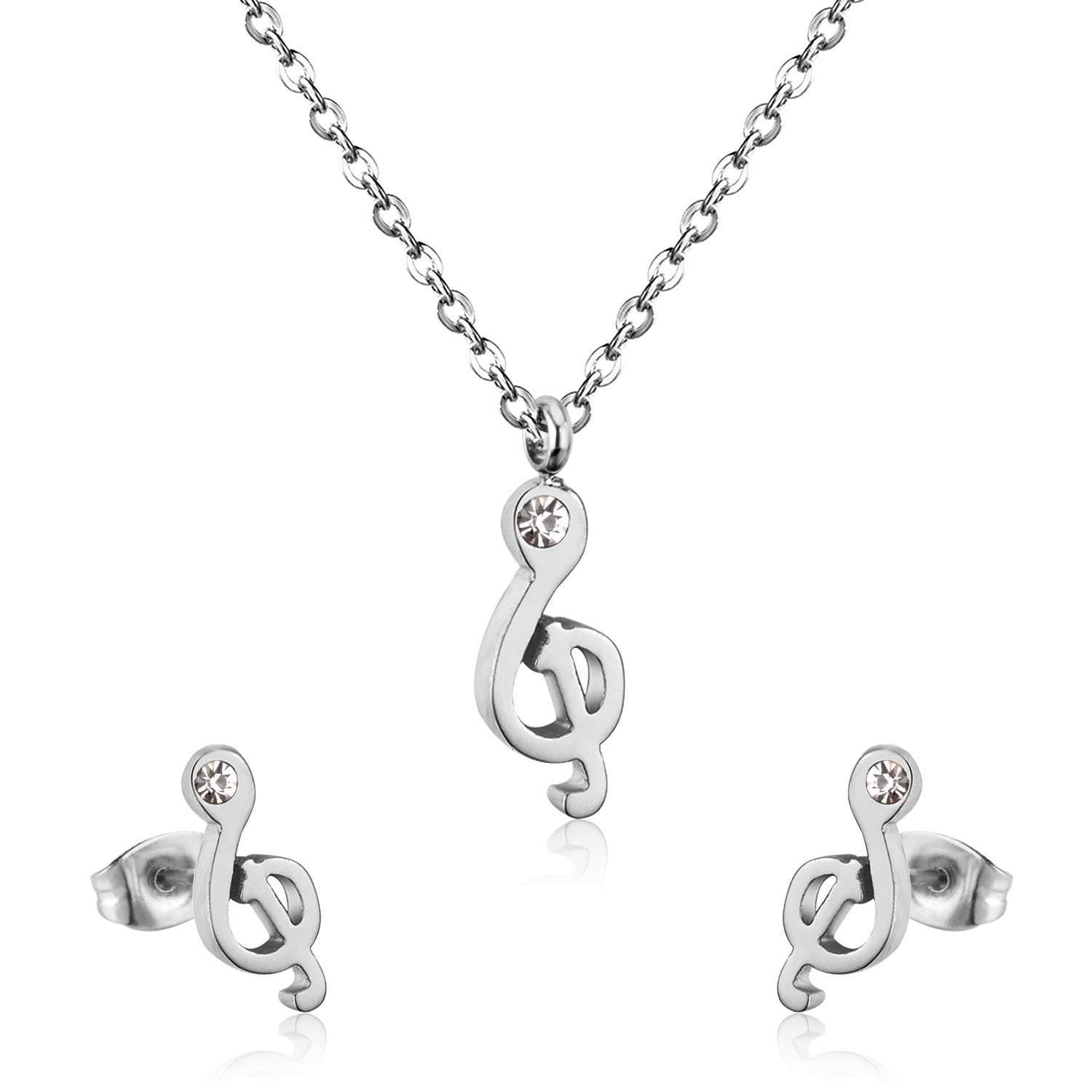 Gold/Steel Music Note Cut Jewelry Set with Diamonds asonjewelry