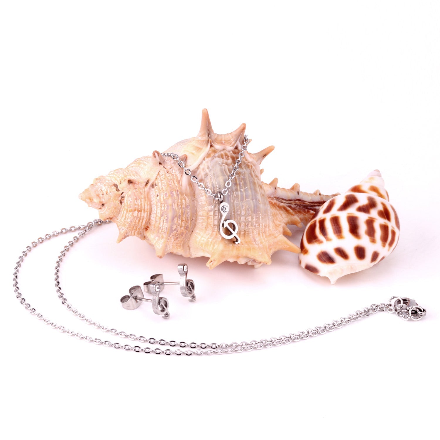 Gold/Steel Music Note Cut Jewelry Set with Diamonds asonjewelry