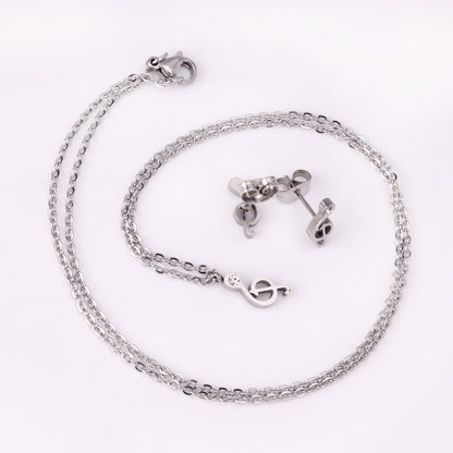 Gold/Steel Music Note Cut Jewelry Set with Diamonds asonjewelry
