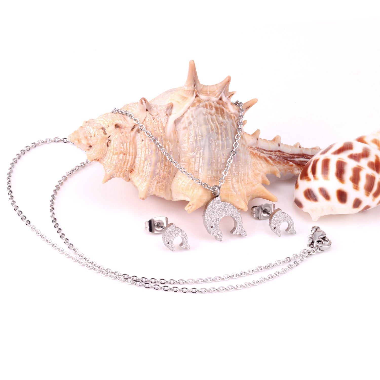 Gold/Steel Cut Dolphin Leaping Out of Water Frosted Set without Diamonds asonjewelry