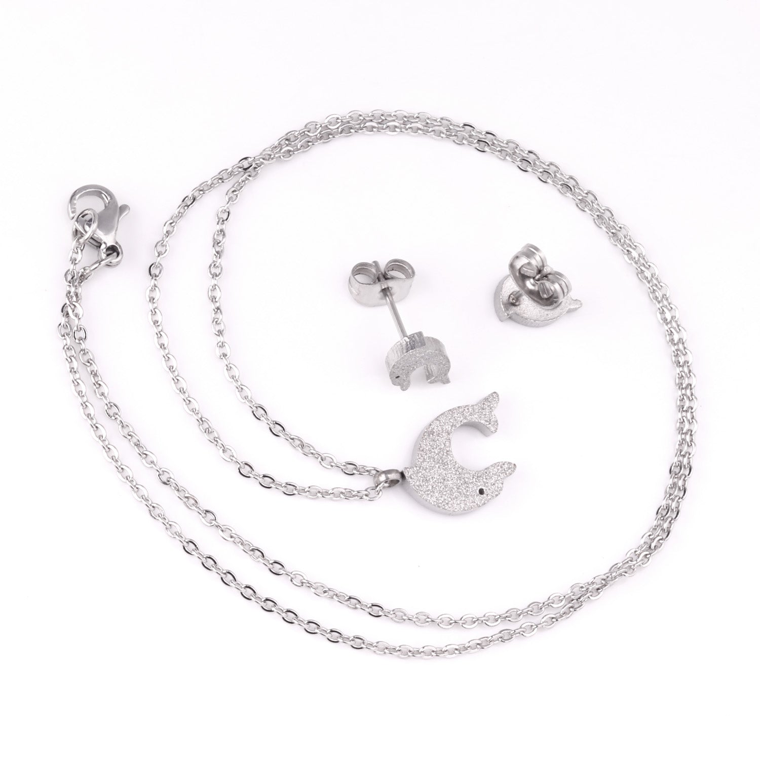 Gold/Steel Cut Dolphin Leaping Out of Water Frosted Set without Diamonds asonjewelry