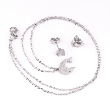 Gold/Steel Cut Dolphin Leaping Out of Water Frosted Set without Diamonds asonjewelry