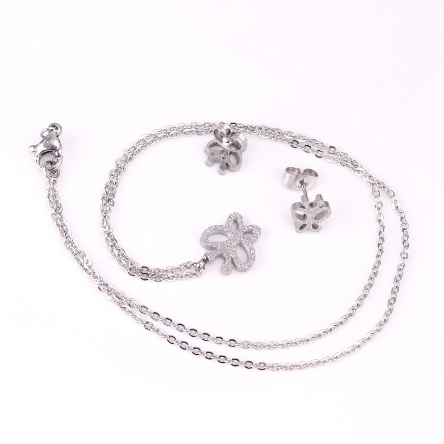 ASON Charm Butterfly Pendant Necklace Piercing Earrings Jewelry Sets for Women Fashion Stainless Steel Gold Color Sweet asonjewelry