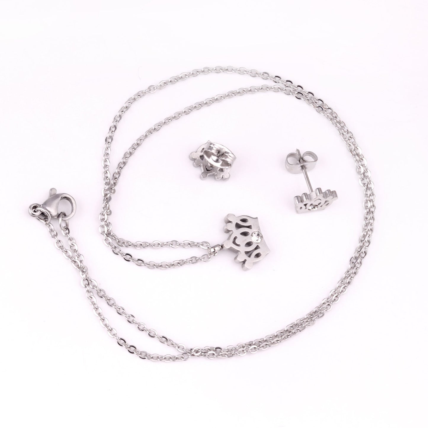 Gold/steel cut crown shape jewelry set with diamonds asonjewelry