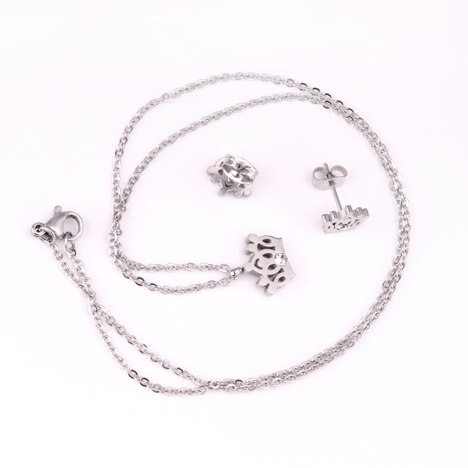 Gold/steel cut crown shape jewelry set with diamonds asonjewelry