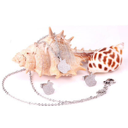 Gold/Steel Cut Apple Takes a Bite Frosted Set without Diamonds asonjewelry