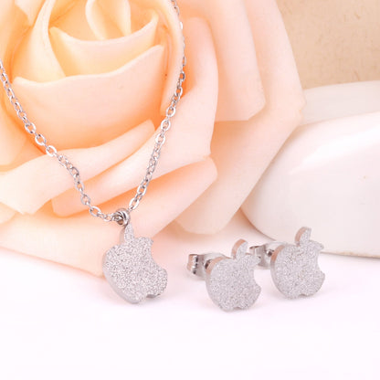 Gold/Steel Cut Apple Takes a Bite Frosted Set without Diamonds asonjewelry