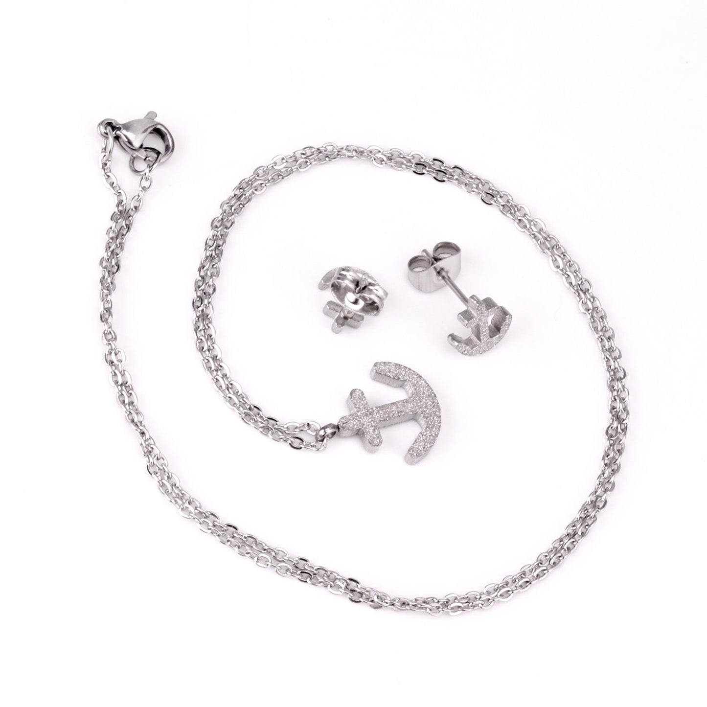 Gold/Steel Frosted/Smooth Cut Anchor Shape Jewelry Set with/without Diamonds asonjewelry