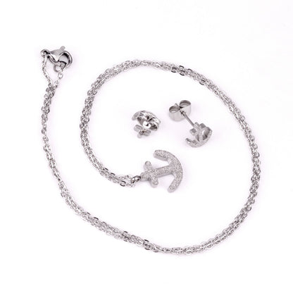 Gold/Steel Frosted/Smooth Cut Anchor Shape Jewelry Set with/without Diamonds asonjewelry