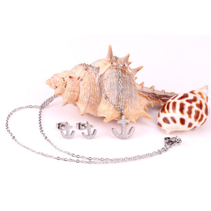 Gold/Steel Frosted/Smooth Cut Anchor Shape Jewelry Set with/without Diamonds asonjewelry