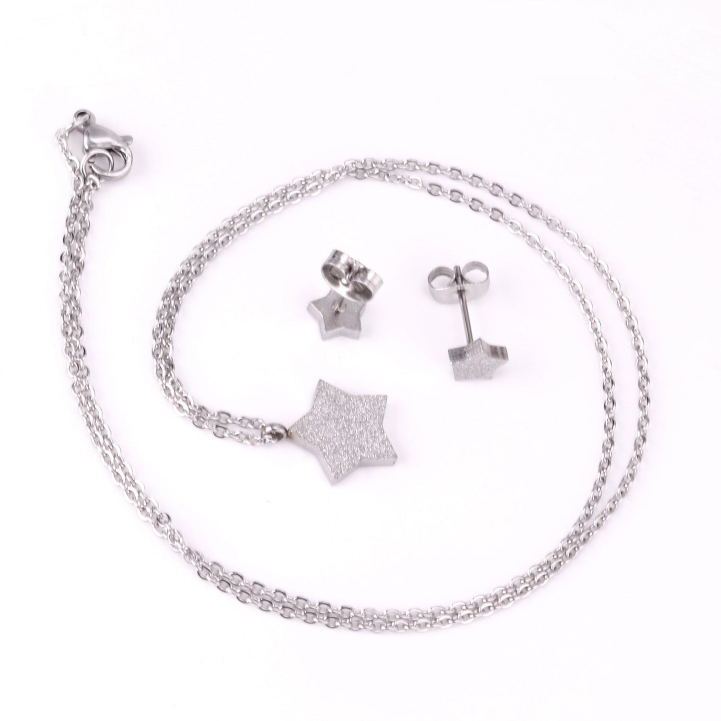 Steel/Gold Pentagram Cut and Frosted Jewelry Set without Diamonds asonjewelry