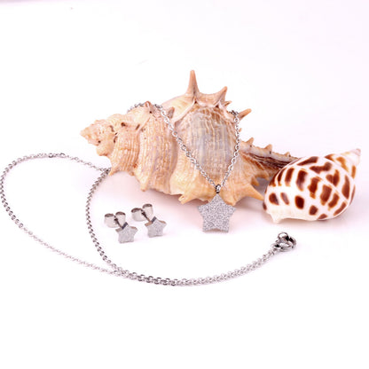 Steel/Gold Pentagram Cut and Frosted Jewelry Set without Diamonds asonjewelry