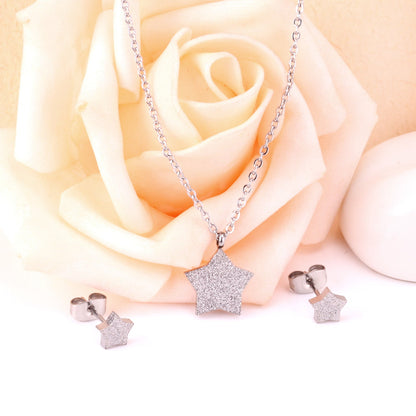 Steel/Gold Pentagram Cut and Frosted Jewelry Set without Diamonds asonjewelry