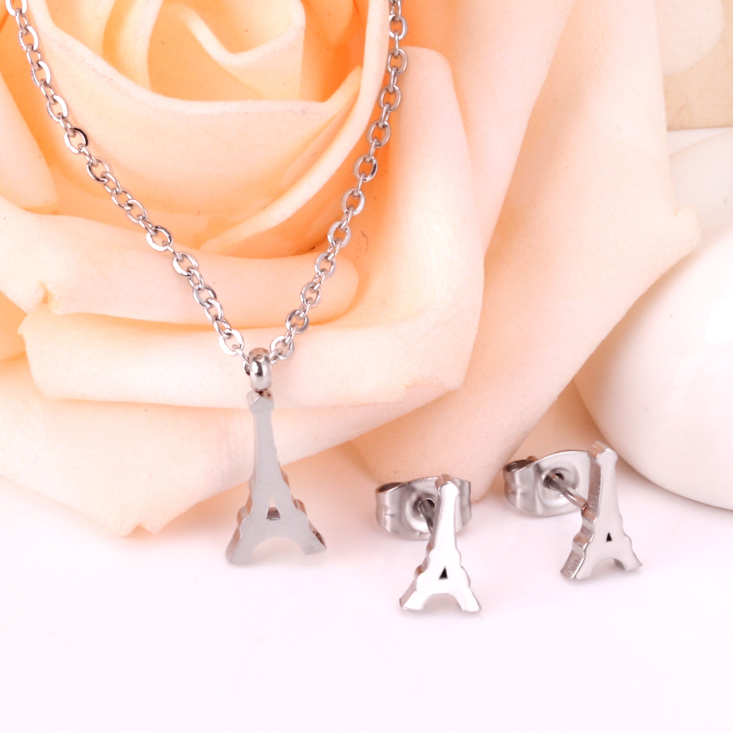 Steel/Gold Cut Smooth/Frosted Jewelry Set with/without Diamonds asonjewelry