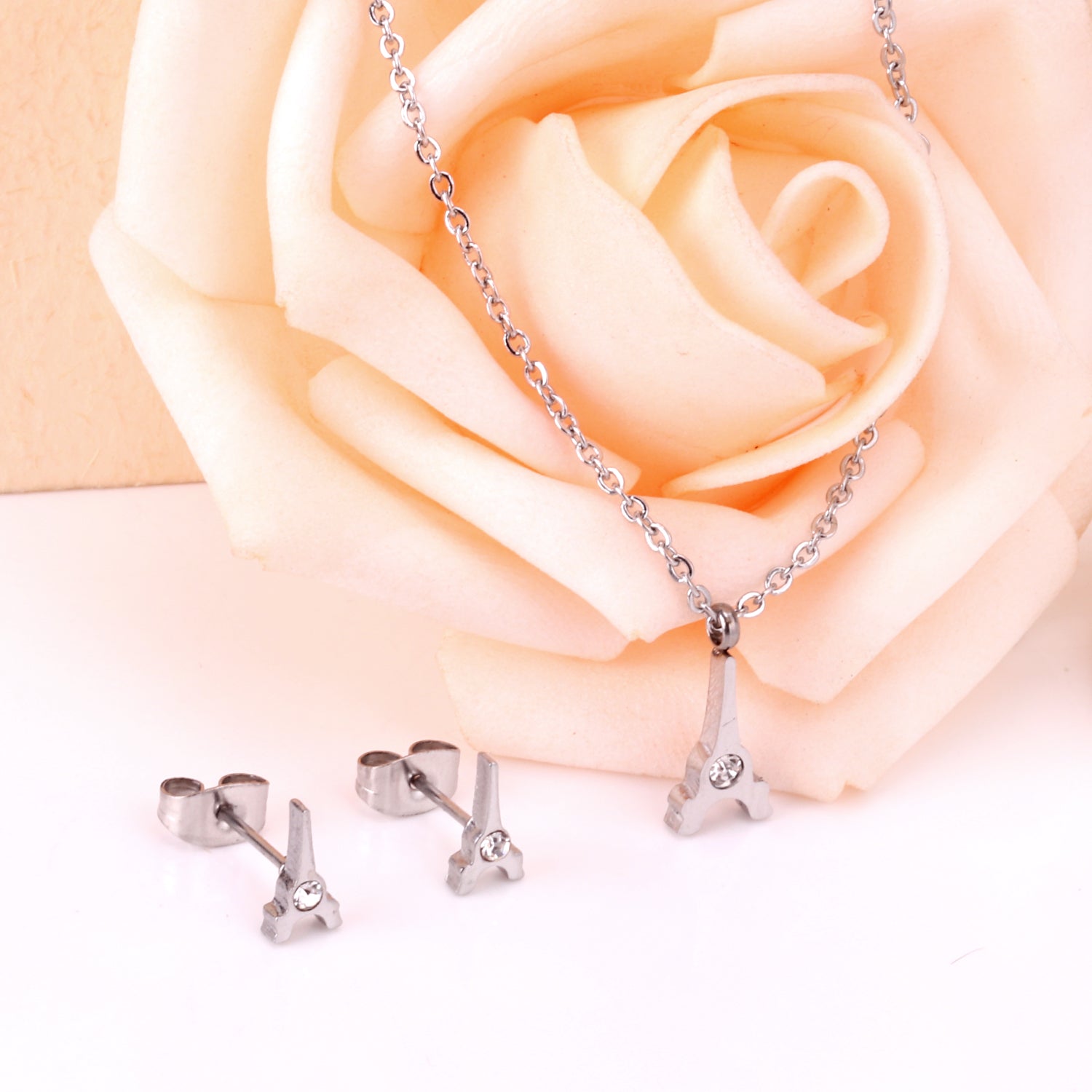 Steel/Gold Cut Smooth/Frosted Jewelry Set with/without Diamonds asonjewelry